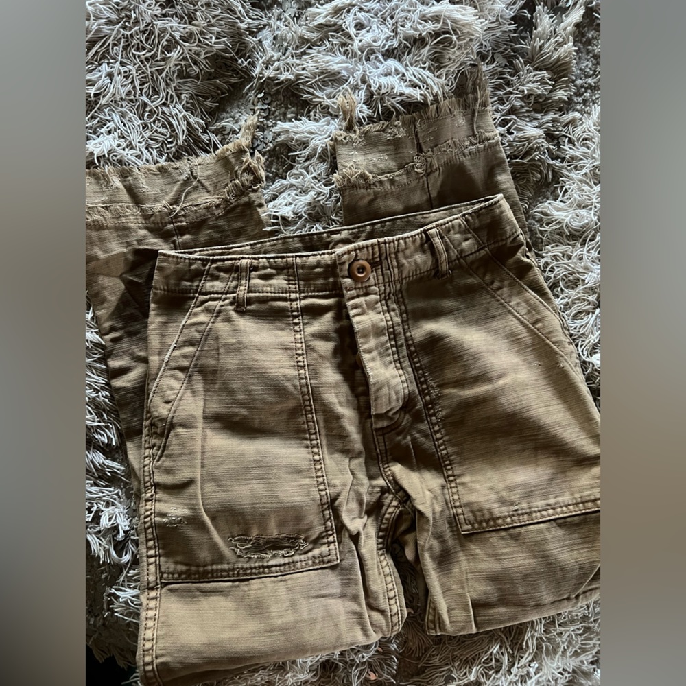 Free People Tan Cropped Frayed Pants